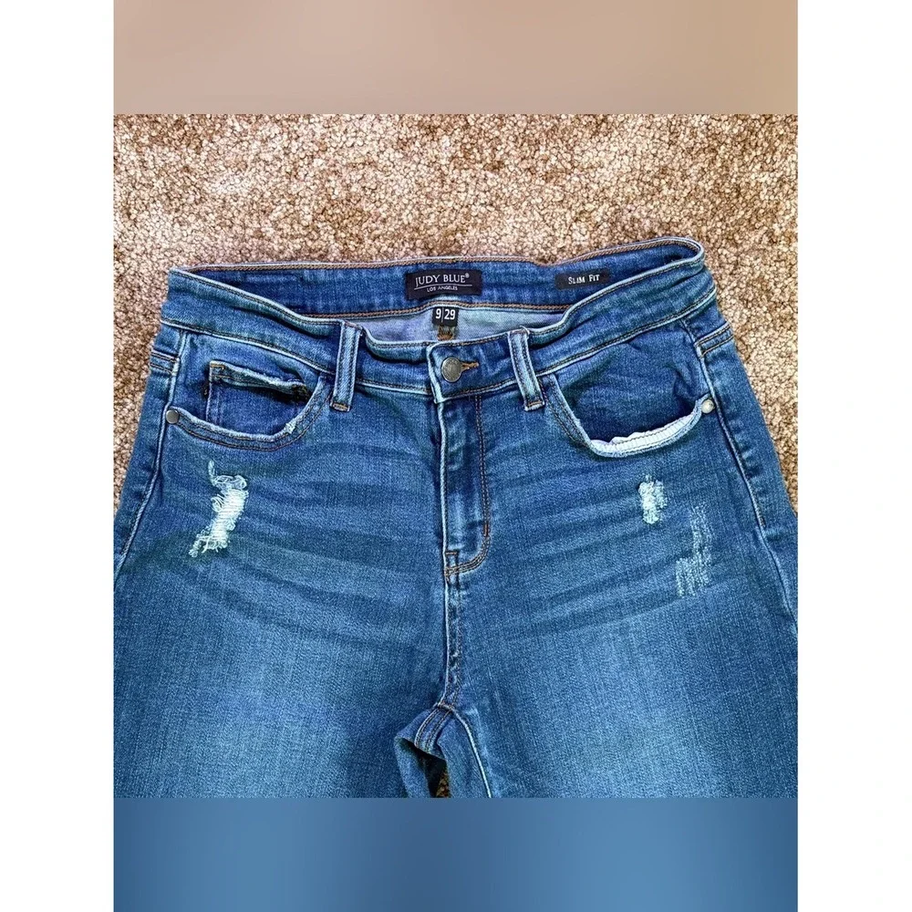 Judy Blue Slim Fit Distressed Skinny Jeans Size 9/29 Medium Wash Stretch‎ Denim